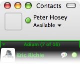 Screenshot of the Contact List in Adium 1.0, where the only possible toolbar is your icon, name, and status.